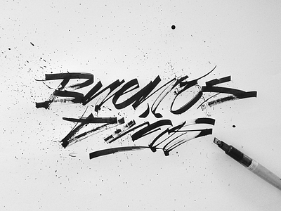 Buenos días black calligraphy handlettering handtype handwriting letter lettering type white