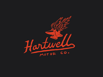 HARTWELL MOTOR CO. anvil branding design identity illustration lettering letters logo logotype motorcycle portalnd script word mark