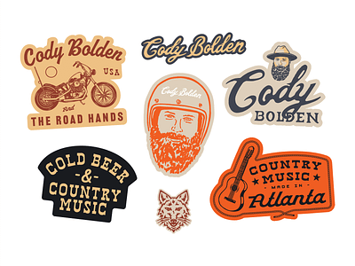 CODY BOLDEN STICKERS atlanta branding country music design graphic design illustration lettering logo merchandising motorcycle stickers