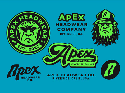 BRAND KIT / APEX HEADWEAR CO. badge big foot brand assets brand identity brand kit branding california design graphic design hat headwear illustration lettering letters lockups logo sasquatch type vector visual identity