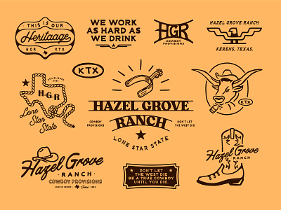 HAZEL GROVE RANCH / BRAND KIT badge brand assets brand identity brand kit branding cattle country cowboy design illustration lettering livestock lockups logo ranch texas type