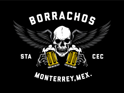 Borrachos MC beer biker culture borrachos free spirit illustration logo motorcycle club patch skull