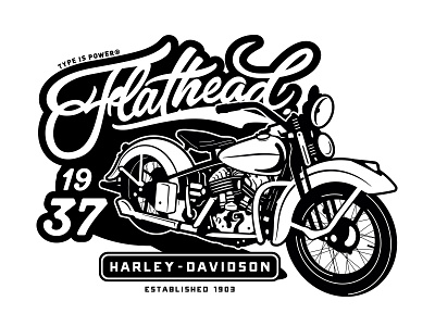 Harley-Davidson, Flathead 1937. american classic flathead harley davidson illustration lettering motorcycle script two wheels type