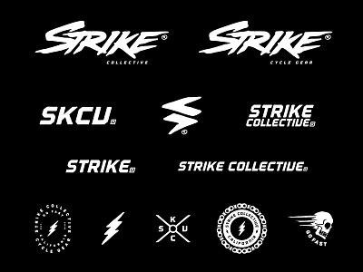 Strike Collective brand build branding brands cycle cycle gear cycling cyclist logo lookups marks skull symbol