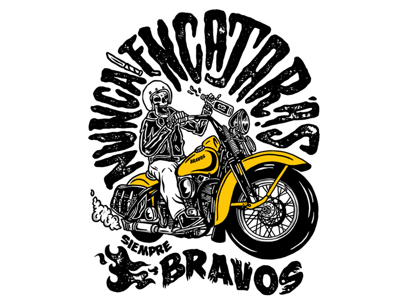 Siempre Bravos 50s barber shop design harley davidson illustration motorcycle punk rebel skull t shirt type is power vintage