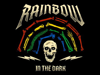 RAINBOW IN THE DARK - DIO chopper design dio distressed hand made illustration lightning bolt rainbow rock and roll rude skull