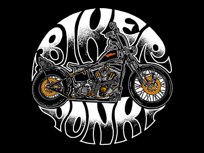 BIKER YONKI BLACK BOBBER DESIGN 70s badge bobber clothing brand custom harley davidson illustration lettering motorcycle t shirt wear