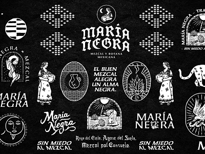Mezcal María Negra Brand Assets badges brand assets branding branding and identity calligraphy illustration lettering lockups logo logotype mezcal package design