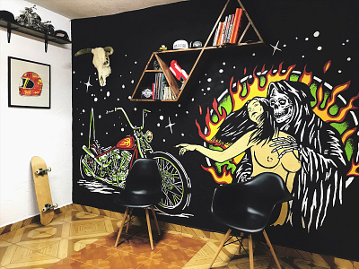 THE CREATION OF PANHEAD badge brand studio choppers design harley davidson illustration misfits mural reaper studio workspace