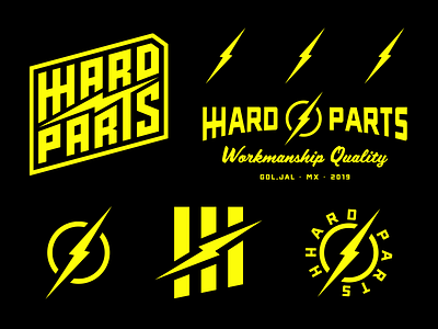 HHARD PARTS BRAND ASSETS badge brand assets brand design branding choppers garage illustration lettering lightning lockup logo logotype motorcycle script thunder