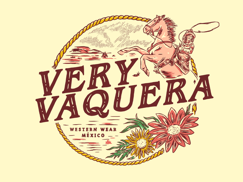 VERY VAQUERA apparel artwork badge clothing brand concept cowboy cowgirl desert design illustration illustration art lockup mexico ranch t shirt tee texas vintage