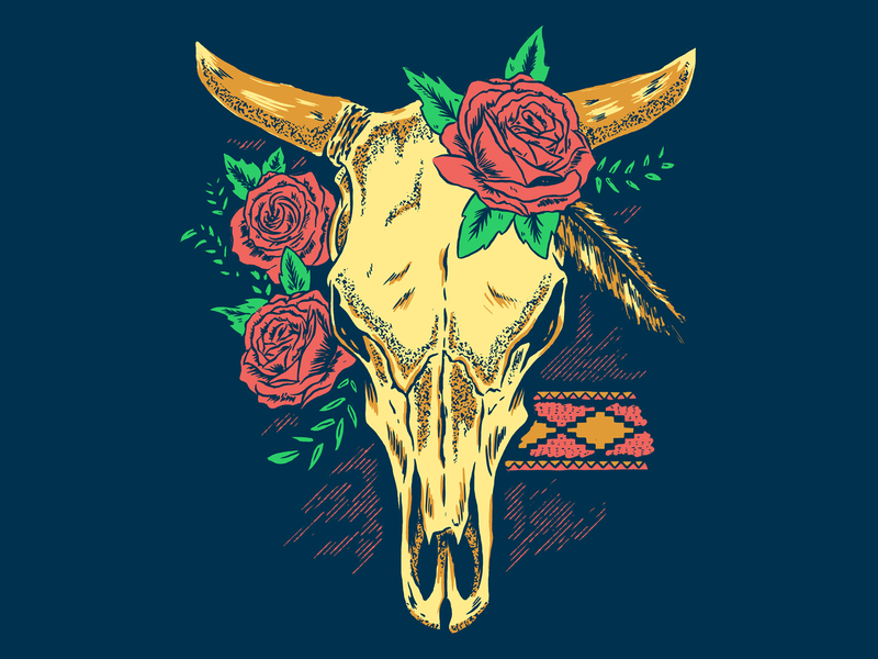 VERY VAQUERO / COW SKULL art work cattle cow cowboy desert design illustration illustration art indian mexico ranch roses skull t shirt t shirt design texas vaquero