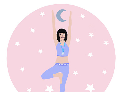 Moon Salutation | Cosmic Yogi cosmic design digital good vibes happiness healing illustration moon pink stars wellness yoga yoga logo yoga pose yogi