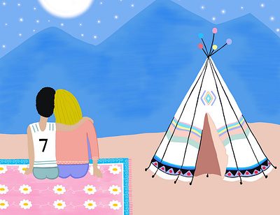 Camping Under the Stars adventure camping childrens book color creative design digital illustration love moon mountains nature outdoors patterns stars teepee