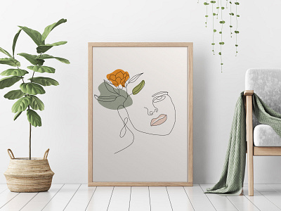 Female line art with plant poster abstract art background beauty design drawing face fashion female girl graphic illustration line plant portrait poster print sketch vector woman