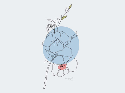 Rose and plants one line art illustration graphic design