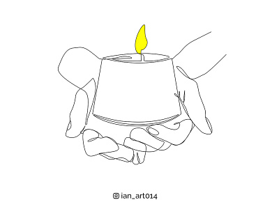 Candle with hand one line drawing