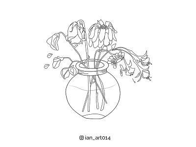 Dead flower in a flower vase botanical dead design flower graphic illustration line drawing logo plants sketch vase vector