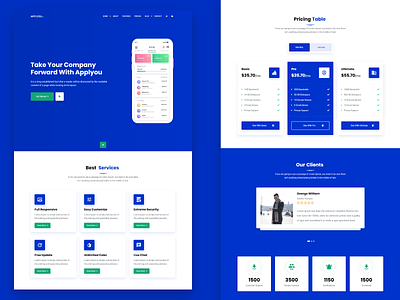 Applyou - App Landing Page app app design app ui bootstrap 4 clean design freelancer landing page logo marketing mobile app one page portfolio saas saas landing software technology ui