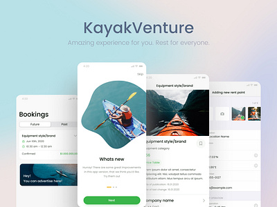 Mobile app: KayakVenture app apple application design figma flat ios marketplace marketplace app minimal rental softvoya ui ux