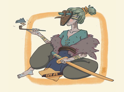 the samurai girl character design illustration