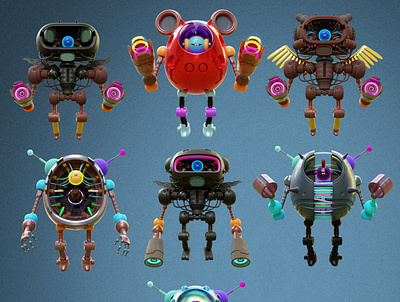 pokedstudio bots 3d blender characters cute cycles illustration nft