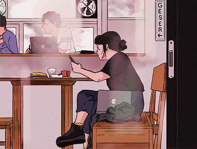 Sitting and waiting art cafe character digital digital art digital illustration drawing girl girl illustration illustration illustration art sitting waiting