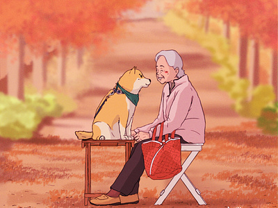 The grandma and her shiba inu