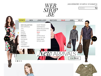 Webshop homepage black fashion webshop white yellow