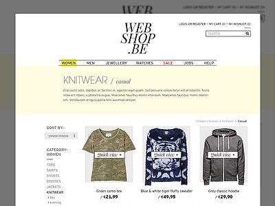 Webshop product page black dropdown fashion search sidenav webshop white yellow