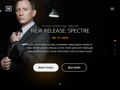 Daily UI #002 - Landing page black button landing page menu movie orange spectre