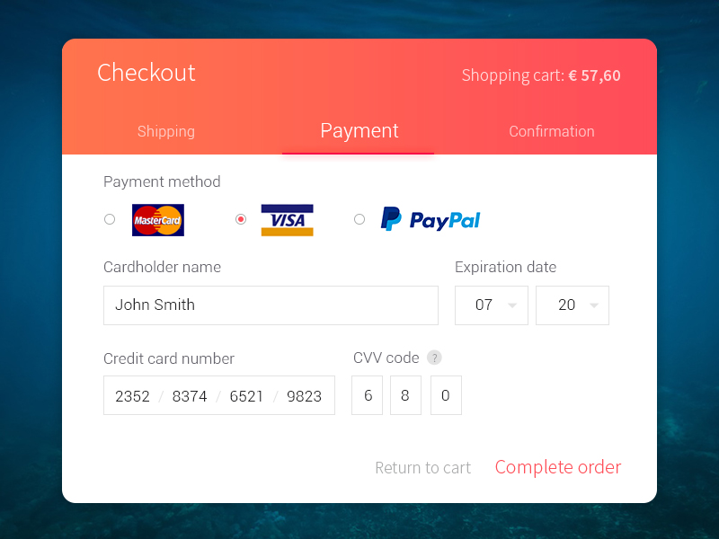Pay method. Payment form. Credit Card checkout form. Payment checkout. Checkout UI Design.