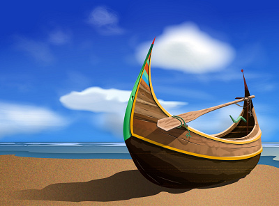 Fishing boat illustration landscape illustration traditional boat vector