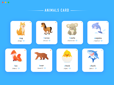 The animals card of UI app design illustration ui
