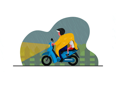 Under the Rain father flat illustration illustrator motorcycle rain raincoat vector vector art vector illustration