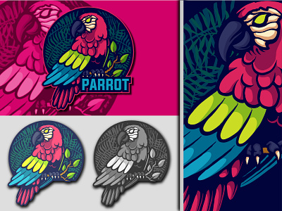 THE PARROT bird bird logo graphic design illustration jungle logo logo mascot mascot mascot logo merchandising nature parrot parrot logo pet pirates red parrot sticker wild wildlife zoo