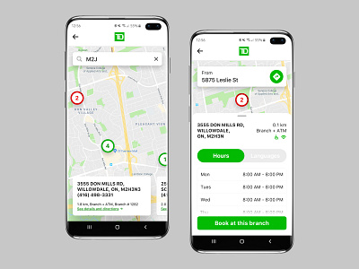 Find a Branch or an ATM Near You android android app app directions galaxy green hours languages map mobile samsung samsung galaxy s10 search td