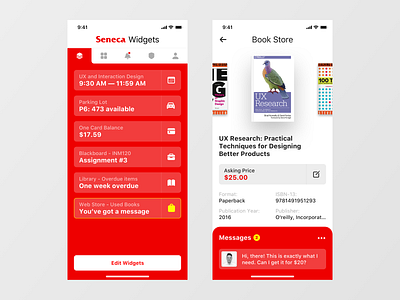 Seneca 2020 - Book Store app book books bookstore buy canada college messages mobile red research scheduale sell seneca smart study toronto university ux widgets