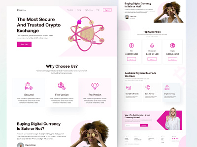 Crypto Landing Page bitcoin blockchain branding coin crypto crypto exchange crypto wallet cryptocurrency design landing page landingpage market payment swap token ui uiux ux web website