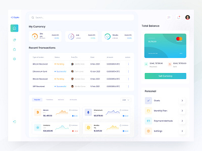 Cryptocurrency Web App app banking bitcoin branding clean crypto dashboard design desktop fintech interface minimal navigation nft payment product ui ux wallet webdesign