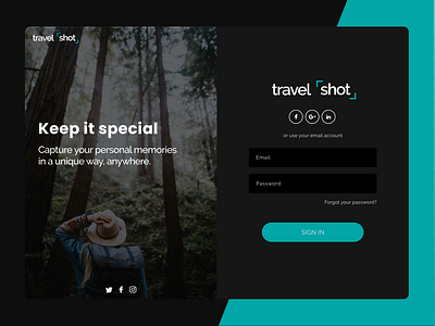 Travel Shot black black ui dark dark ui login loginform loginpage loginscreen logo logodesign logotype photo photographer sign in form sign in page sign in ui signin site travel trip