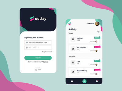 Outlay activity add avatar button card green grocery grocery app login logo pink sign in ui uiux