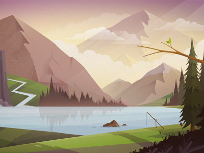 Mountains background 2d illustration camp forest mountain nature