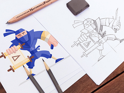 Explain Ninja Mascot character fireart fireart studio flat gartman illustration mockup ninja office pencil process sketch