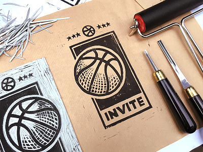 Dribbble Invite letter! ball craft dribbble fireart fireart studio gartman invitation invite linocut print texture