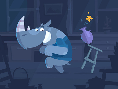 Rocco the Rhino animals character dark design fireart fireart studio illustration mascot night rhino
