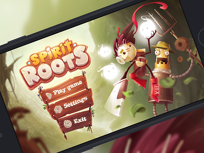 Spirit Roots - Main menu screen action art character digital fireart fireart studio game illustration platformer sword
