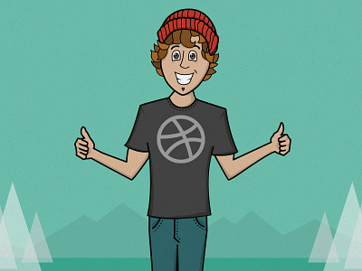 Dribbble debut cartoon character debut dribbble flat design illustration mountains new year person smile texture tree