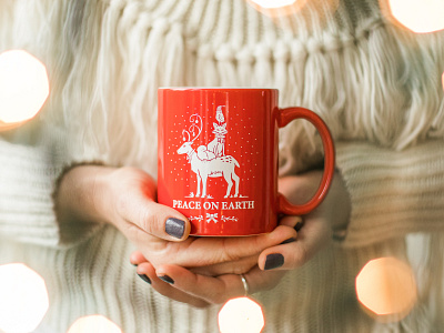 "Peace On Earth" Mug christmas coffee mug deer holiday mug design