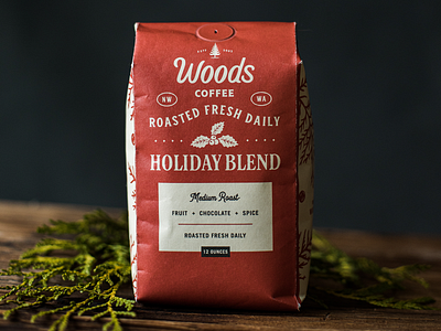 Holiday Blend - Woods Coffee branches christmas coffee bag holiday woods coffee